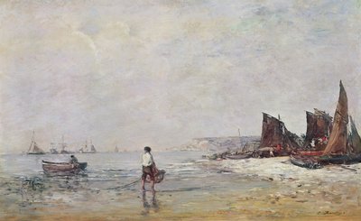Fisherman in Villerville, Low Tide by Eugene Louis Boudin